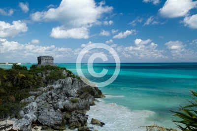 tulum ruins, view of the caribean sea and its wonderful beach